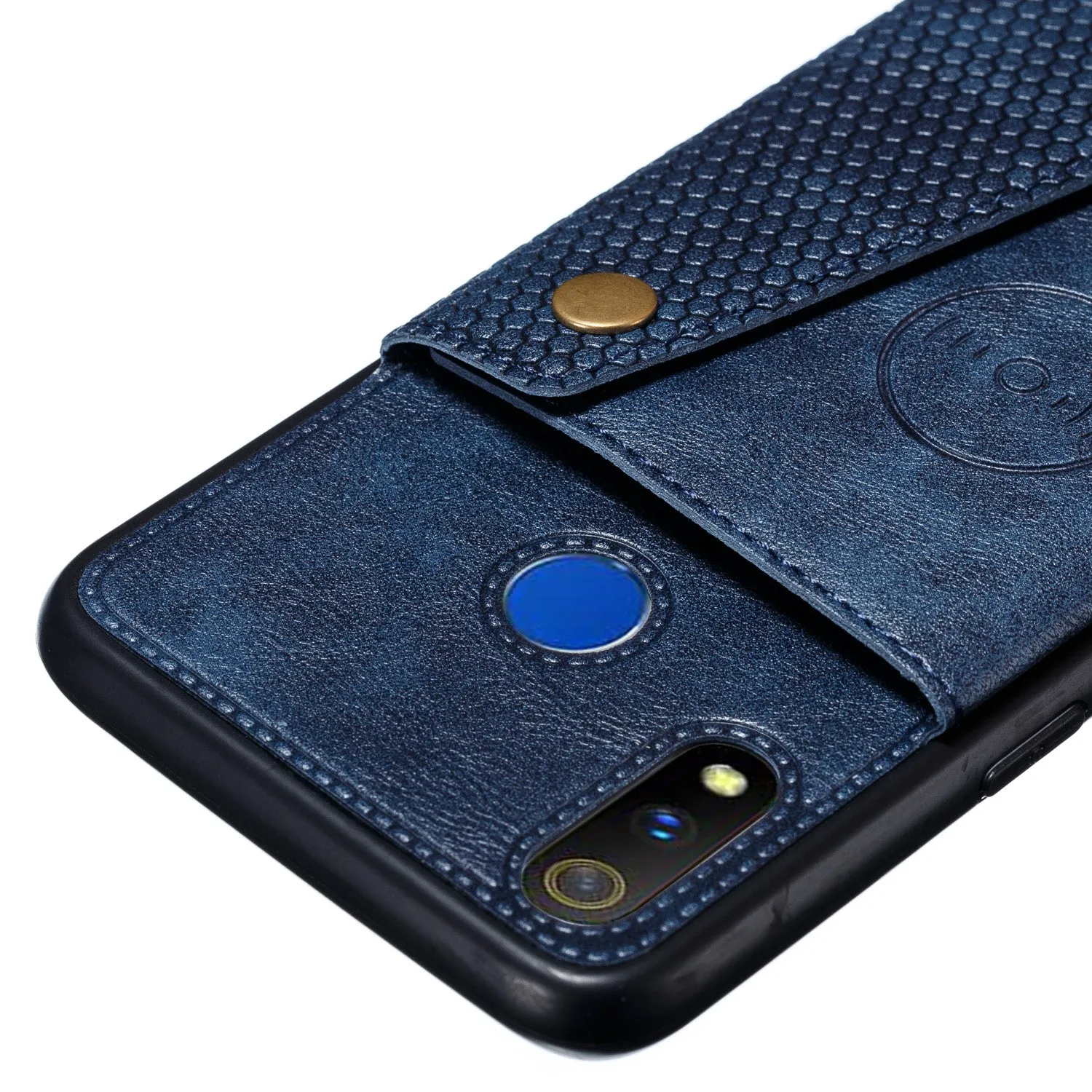 For OPPO Realme 3 PU Leather Flip Stand Shockproof Cell Phone Cover Double Buckle Anti-dust Case With Card Slots Pocket blue