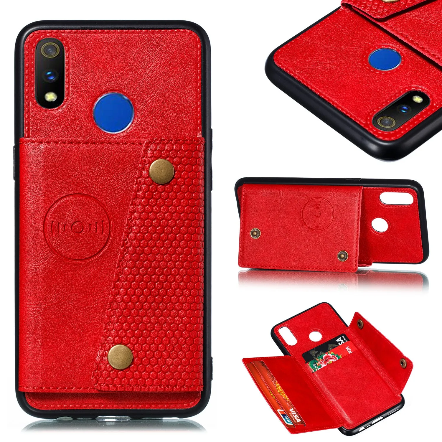 For OPPO Realme 3 PU Leather Flip Stand Shockproof Cell Phone Cover Double Buckle Anti-dust Case With Card Slots Pocket gray