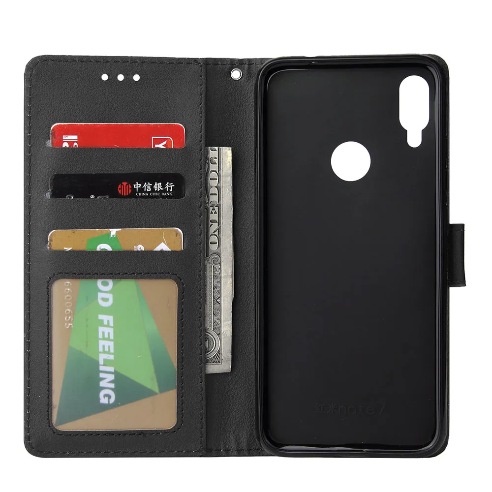 For Redmi note 7/Redmi note 7pro Flip-type Leather Protective Phone Case with 3 Card Position Buckle Design Phone Cover  black