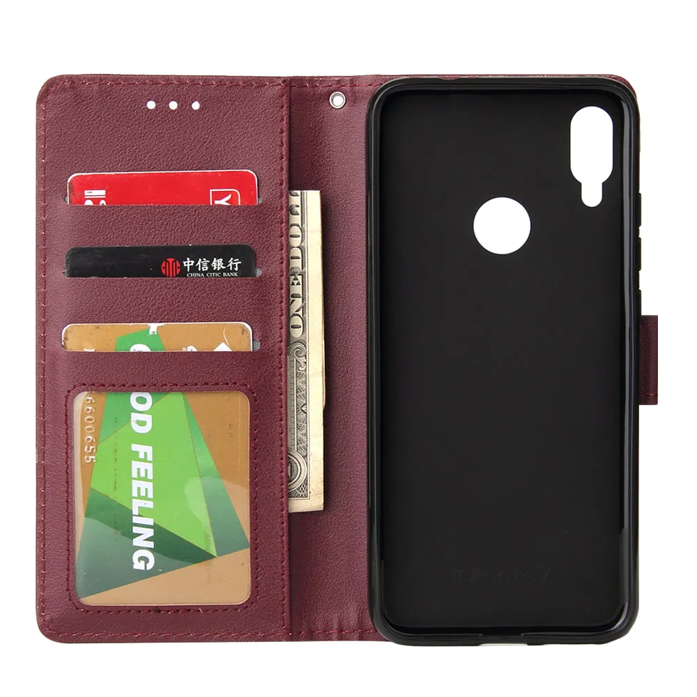 For Redmi note 7/Redmi note 7pro Flip-type Leather Protective Phone Case with 3 Card Position Buckle Design Phone Cover  Red wine