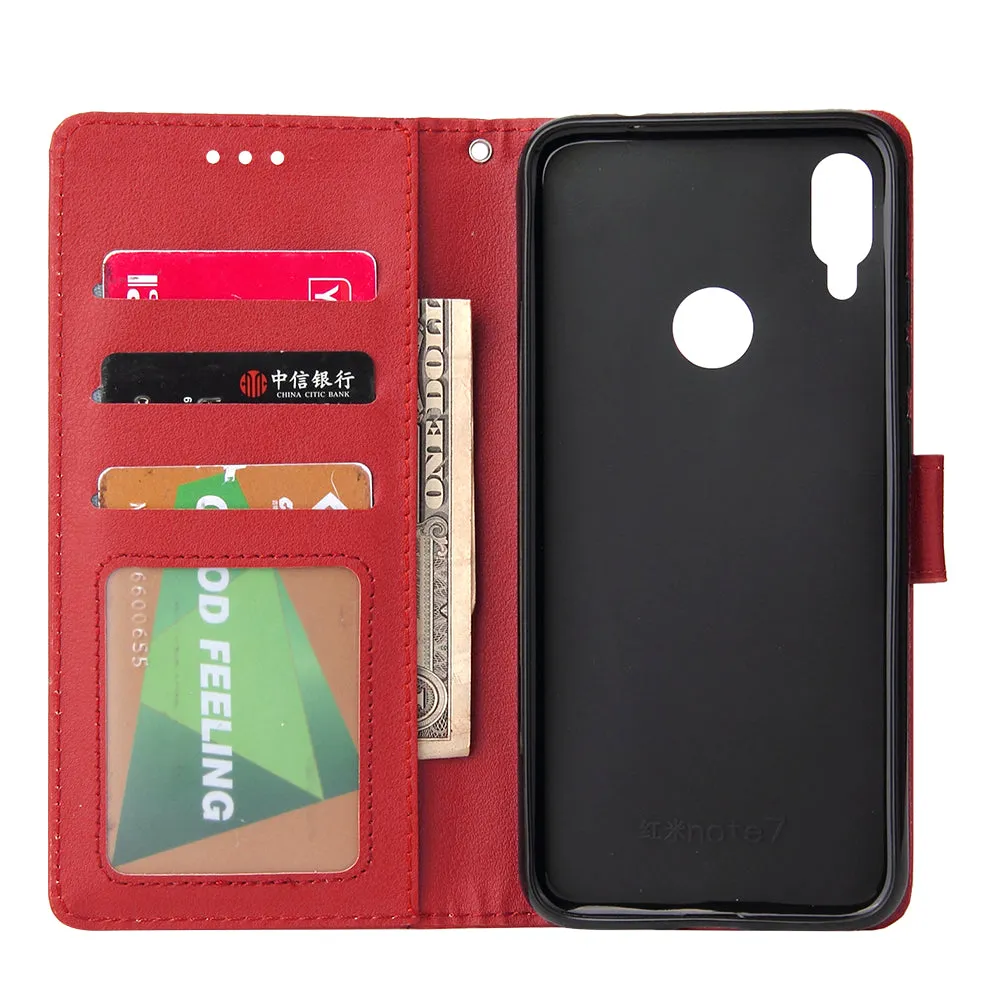 For Redmi note 7/Redmi note 7pro Flip-type Leather Protective Phone Case with 3 Card Position Buckle Design Phone Cover  red