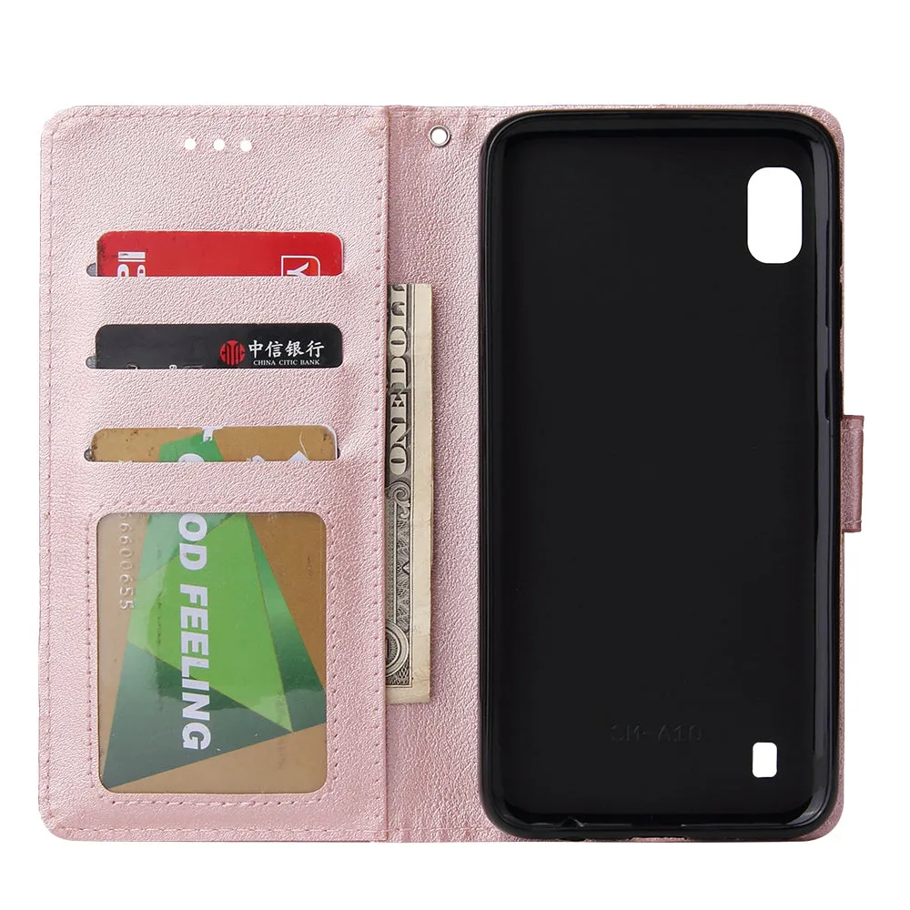 For Samsung A10 Flip-type Leather Protective Phone Case with 3 Card Position Buckle Design Phone Cover  black