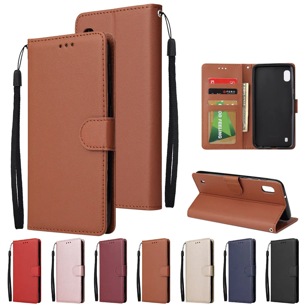 For Samsung A10 Flip-type Leather Protective Phone Case with 3 Card Position Buckle Design Phone Cover  black