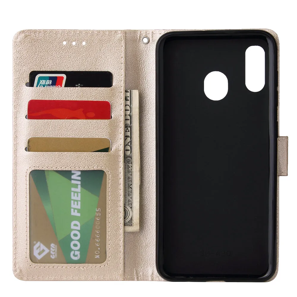 For Samsung A30/A20 Flip-type Leather Protective Phone Case with 3 Card Position Buckle Design Phone Cover  Gold