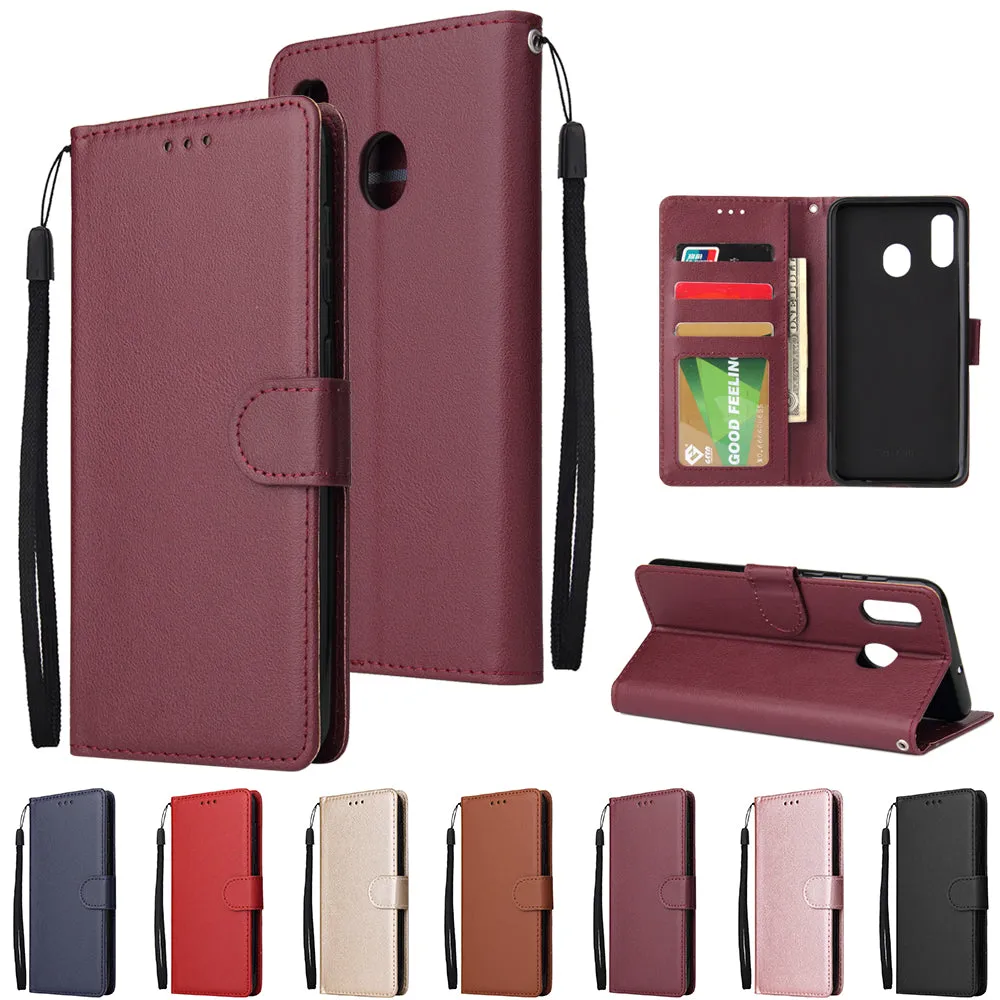 For Samsung A30/A20 Flip-type Leather Protective Phone Case with 3 Card Position Buckle Design Phone Cover  Gold
