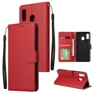 For Samsung A30/A20 Flip-type Leather Protective Phone Case with 3 Card Position Buckle Design Phone Cover  red