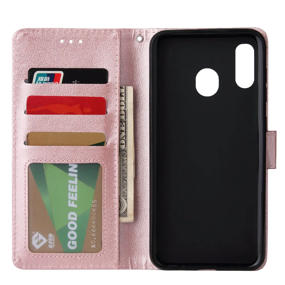 For Samsung A30/A20 Flip-type Leather Protective Phone Case with 3 Card Position Buckle Design Phone Cover  Rose gold