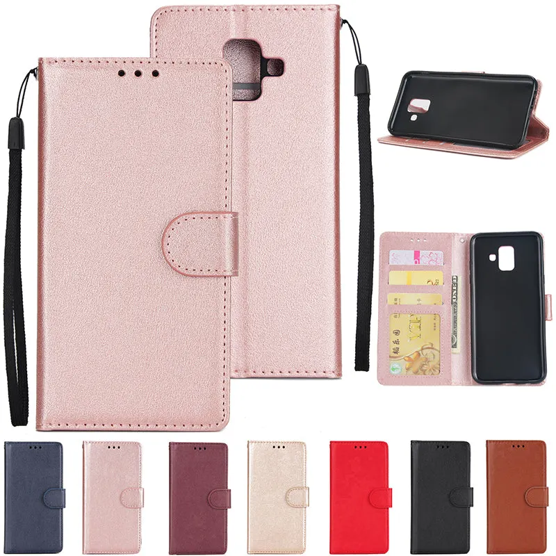For Samsung A6 2018 Flip-type Leather Protective Phone Case with 3 Card Position Buckle Design Phone Cover  brown