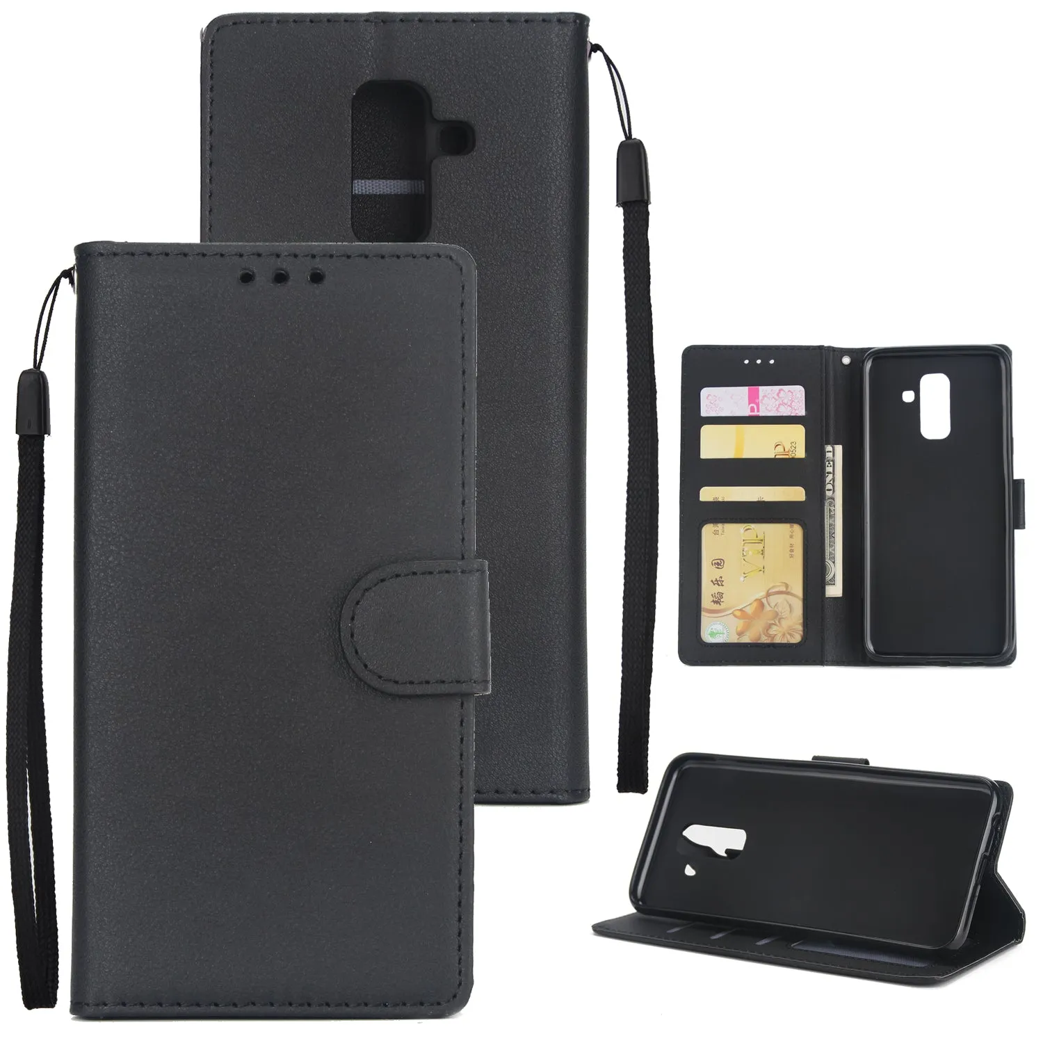 For Samsung A6 PLUS 2018 Flip-type Leather Protective Phone Case with 3 Card Position brown