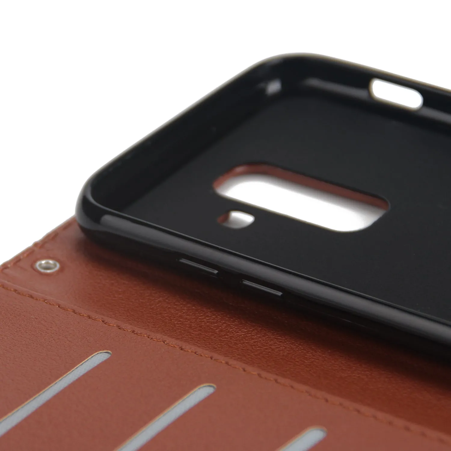 For Samsung A6 PLUS 2018 Flip-type Leather Protective Phone Case with 3 Card Position brown