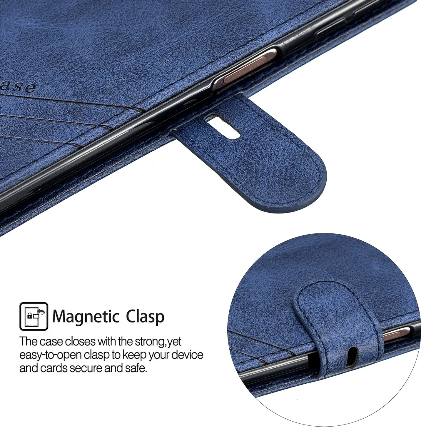 For Samsung A7 2018 Denim Pattern Solid Color Flip Wallet PU Leather Protective Phone Case with Buckle & Bracket blue