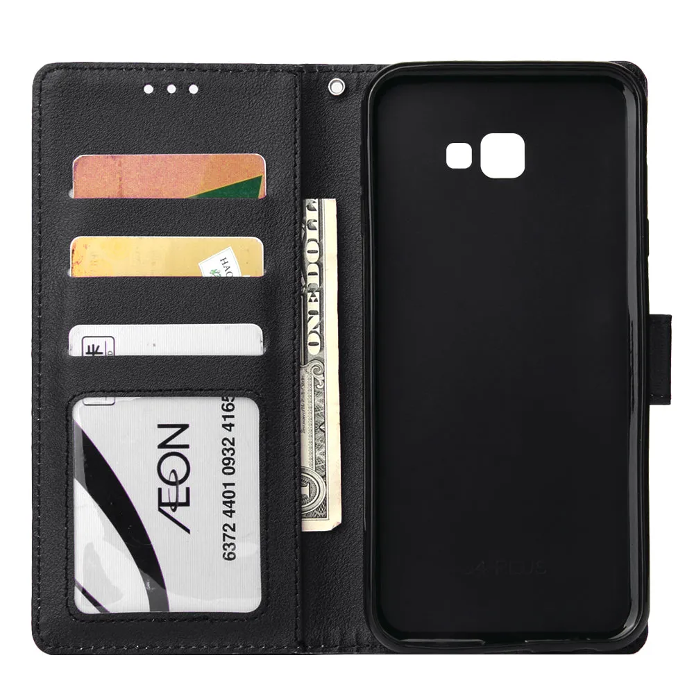 For Samsung J4 plus Flip-type Leather Protective Phone Case with 3 Card Position Buckle Design Phone Cover  black