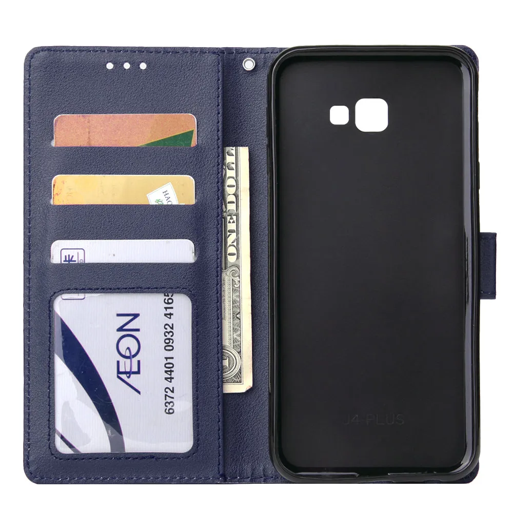 For Samsung J4 plus Flip-type Leather Protective Phone Case with 3 Card Position Buckle Design Phone Cover  blue