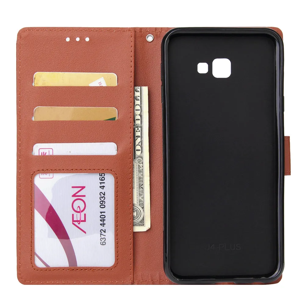 For Samsung J4 plus Flip-type Leather Protective Phone Case with 3 Card Position Buckle Design Phone Cover  blue