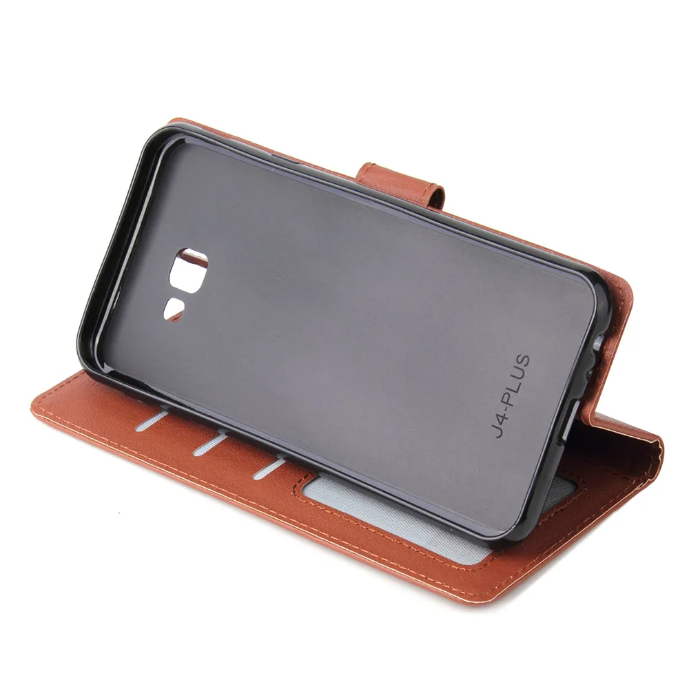 For Samsung J4 plus Flip-type Leather Protective Phone Case with 3 Card Position Buckle Design Phone Cover  blue
