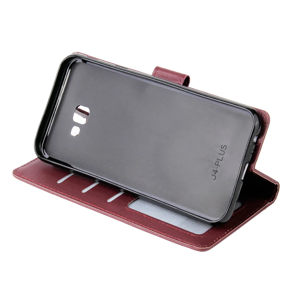 For Samsung J4 plus Flip-type Leather Protective Phone Case with 3 Card Position Buckle Design Phone Cover  blue