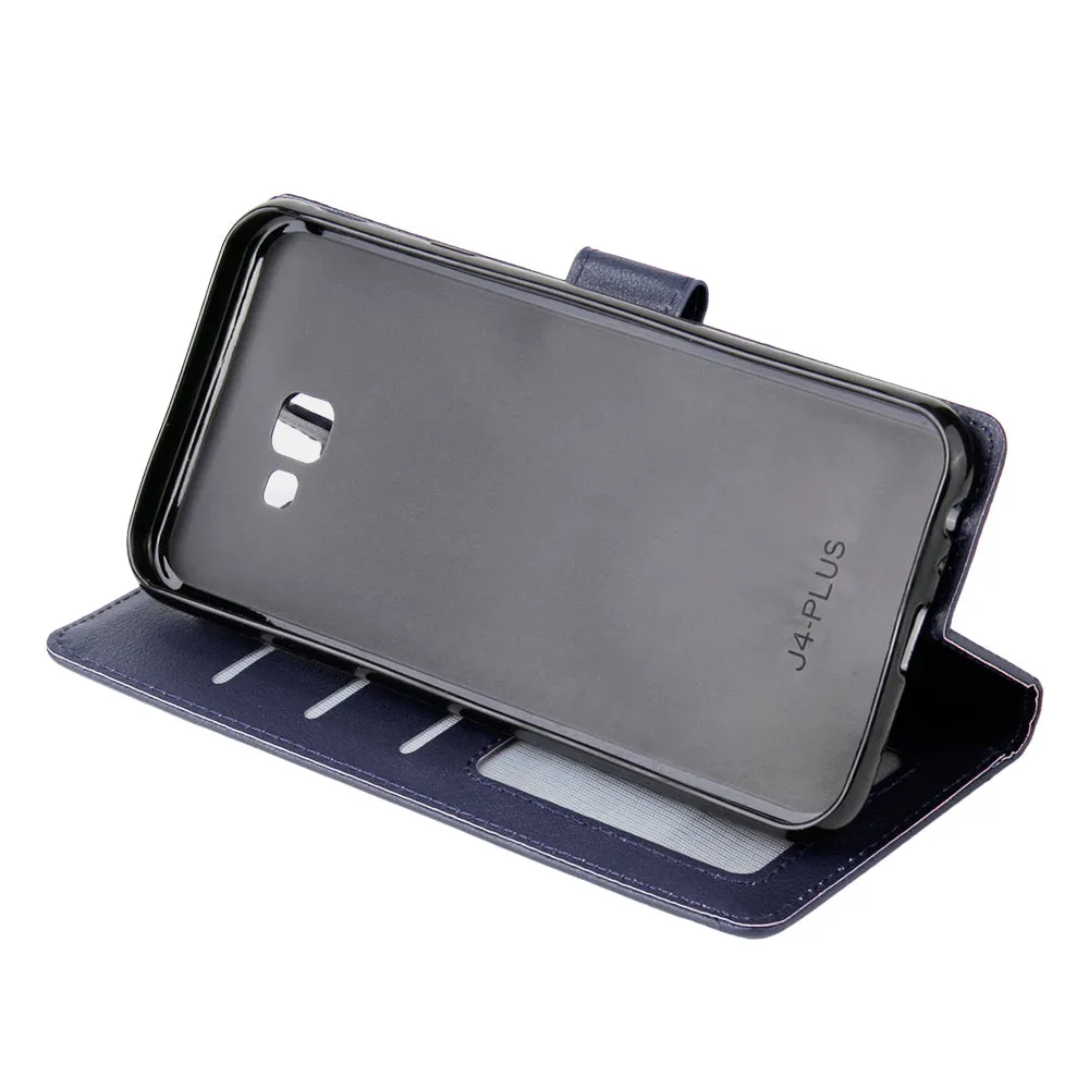 For Samsung J4 plus Flip-type Leather Protective Phone Case with 3 Card Position Buckle Design Phone Cover  blue