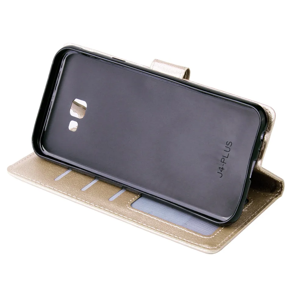 For Samsung J4 plus Flip-type Leather Protective Phone Case with 3 Card Position Buckle Design Phone Cover  Gold