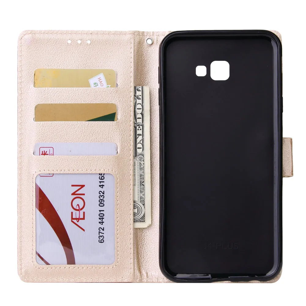 For Samsung J4 plus Flip-type Leather Protective Phone Case with 3 Card Position Buckle Design Phone Cover  Gold