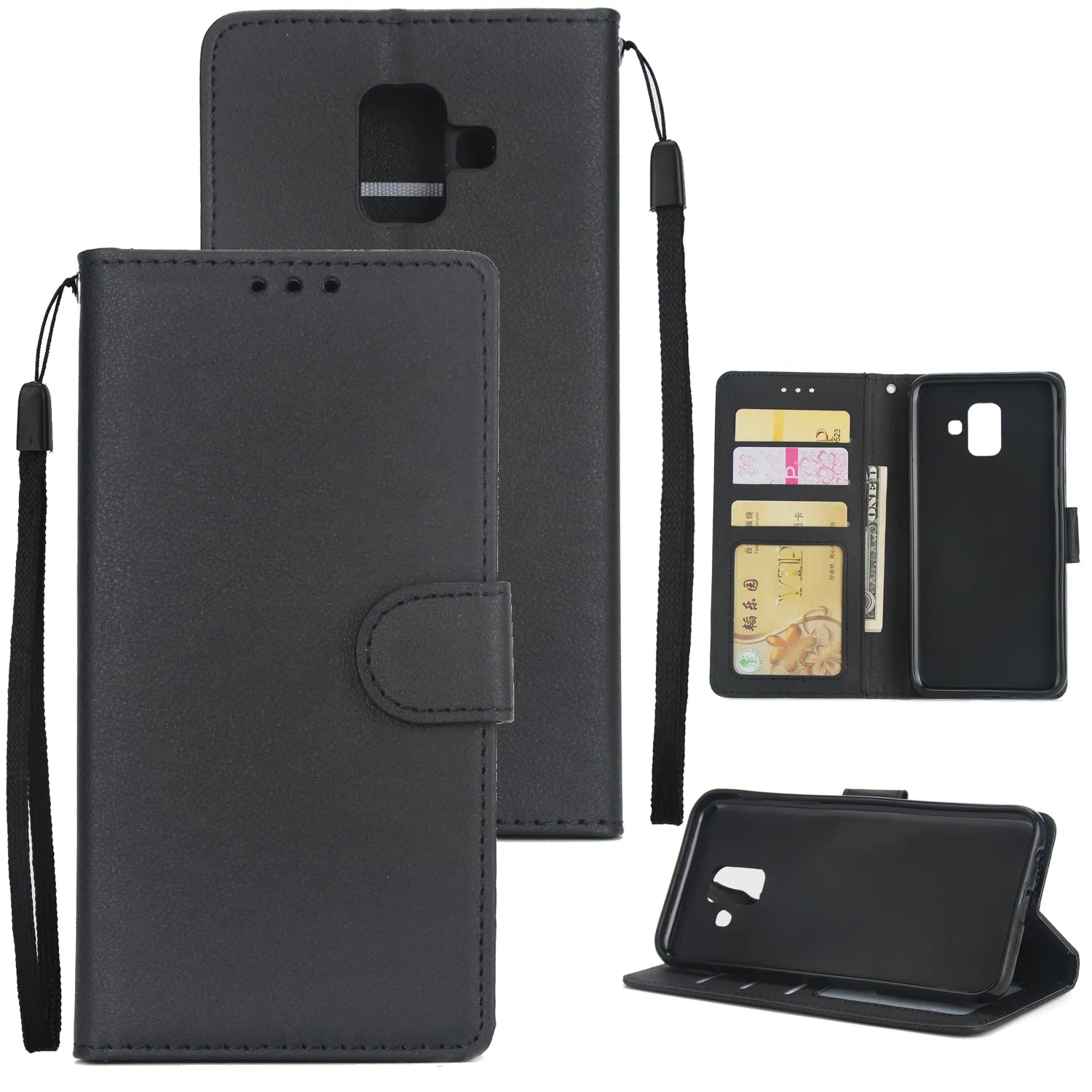 For Samsung J6 plus Flip-type Leather Protective Phone Case with 3 Card Position Buckle Design Phone Cover  blue