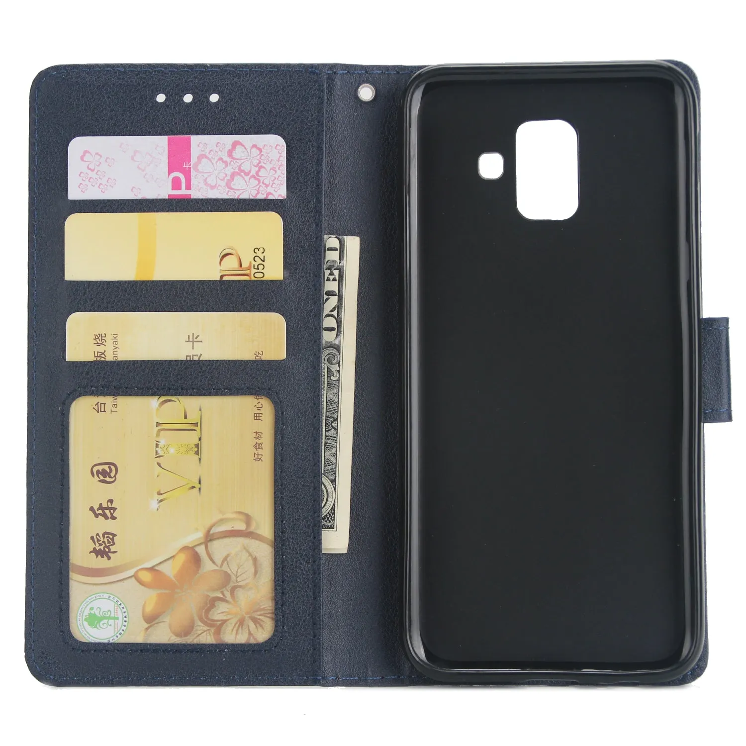 For Samsung J6 plus Flip-type Leather Protective Phone Case with 3 Card Position Buckle Design Phone Cover  blue