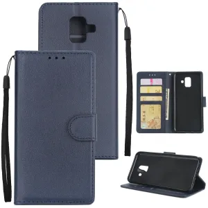 For Samsung J6 plus Flip-type Leather Protective Phone Case with 3 Card Position Buckle Design Phone Cover  blue
