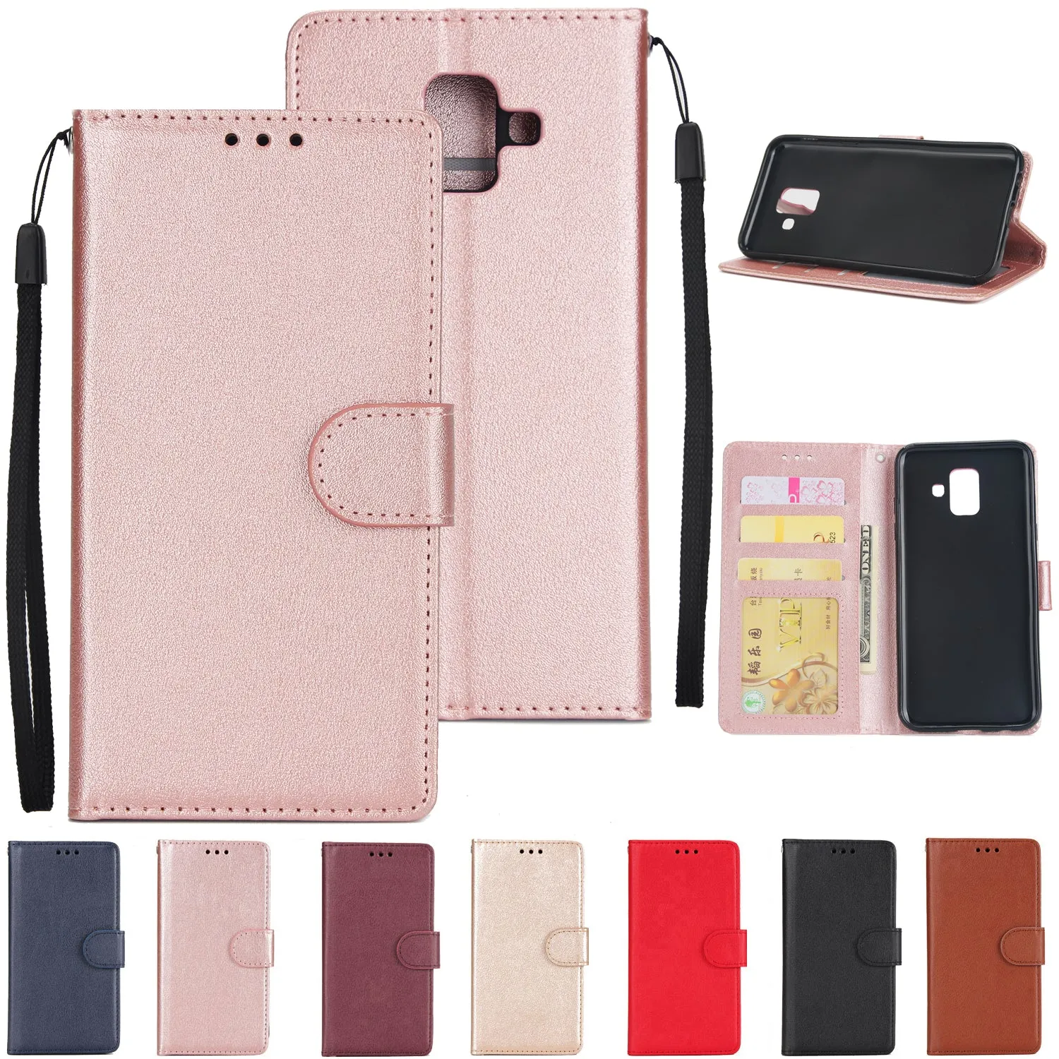 For Samsung J6 plus Flip-type Leather Protective Phone Case with 3 Card Position Buckle Design Phone Cover  blue