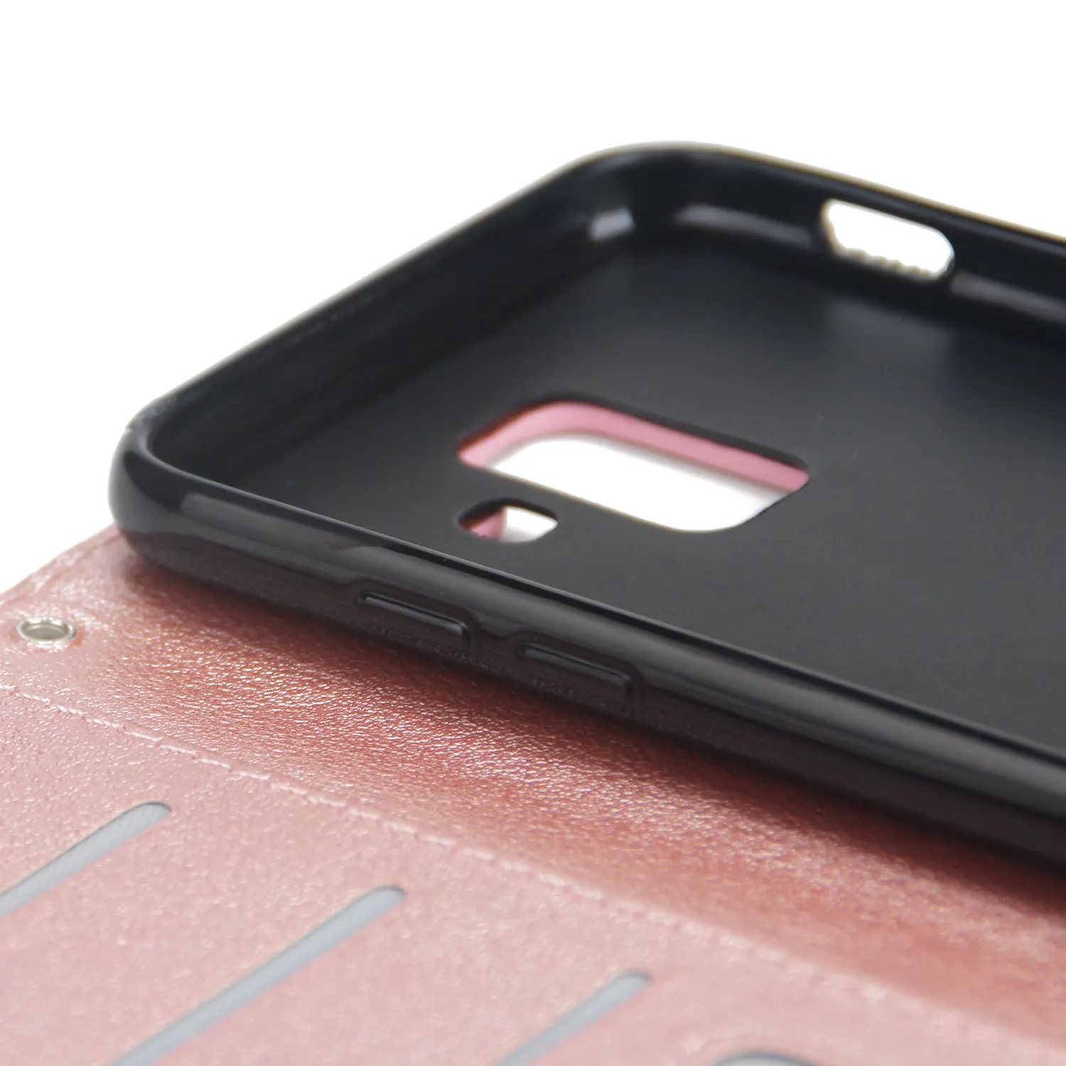 For Samsung J6 plus Flip-type Leather Protective Phone Case with 3 Card Position Buckle Design Phone Cover  Rose gold