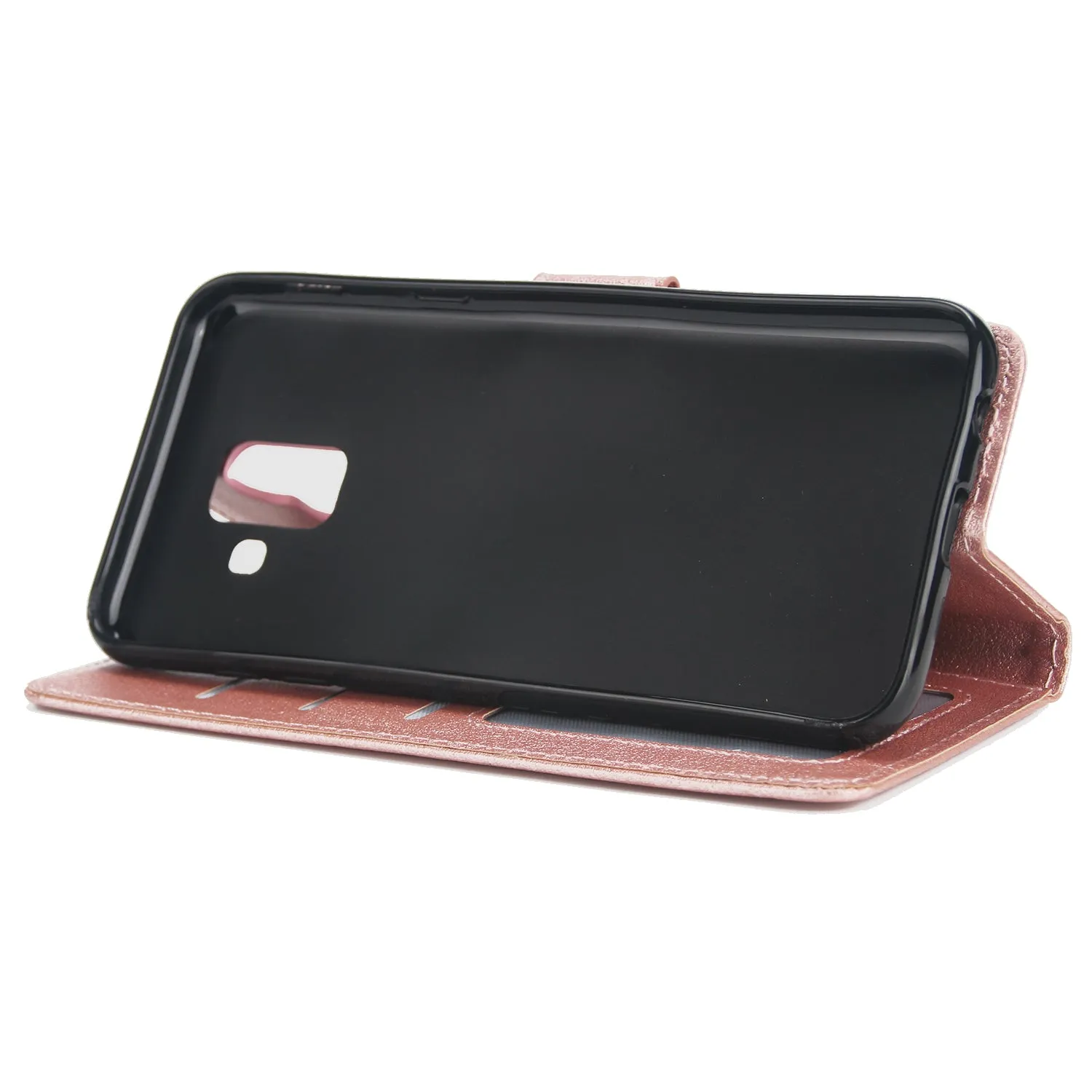 For Samsung J6 plus Flip-type Leather Protective Phone Case with 3 Card Position Buckle Design Phone Cover  Rose gold