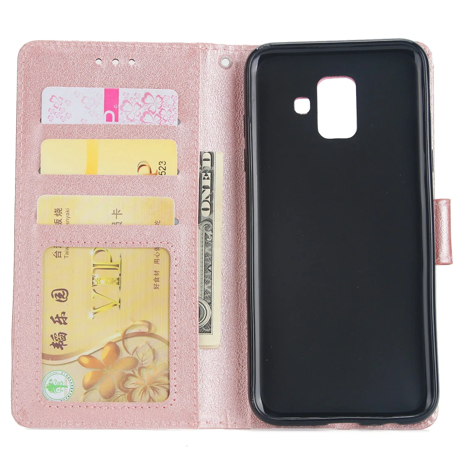 For Samsung J6 plus Flip-type Leather Protective Phone Case with 3 Card Position Buckle Design Phone Cover  Rose gold