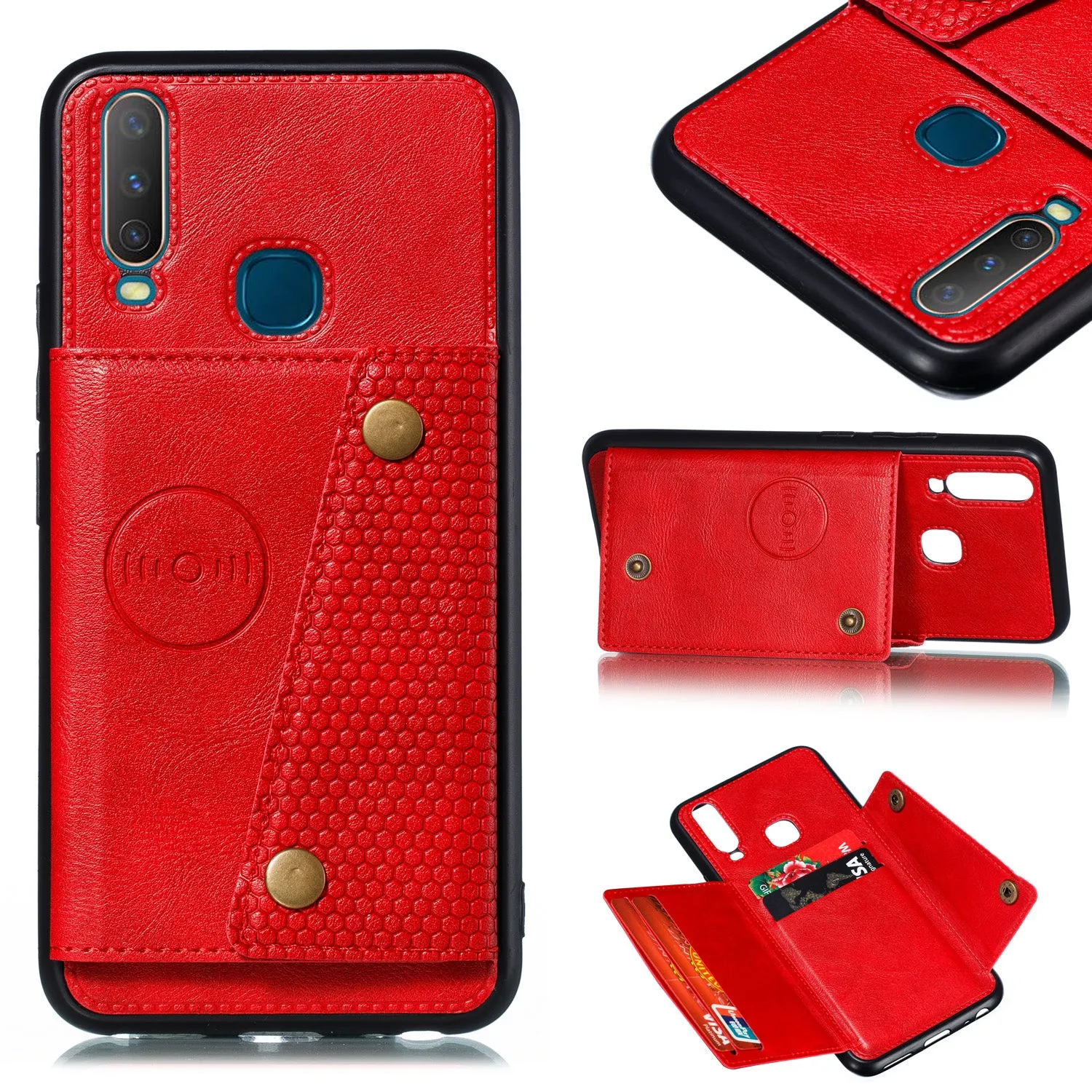 For VIVO Y17 Shockproof Double Buckle Wallet Case Cell Phone Case PU Leather Flip Stand Phone Cover With Card Slots black