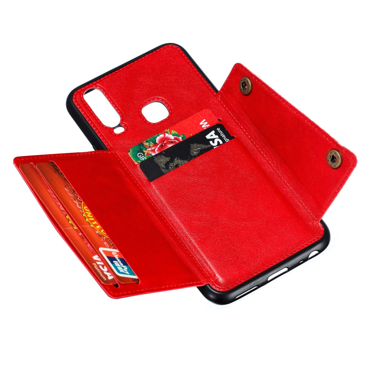 For VIVO Y17 Shockproof Double Buckle Wallet Case Cell Phone Case PU Leather Flip Stand Phone Cover With Card Slots black