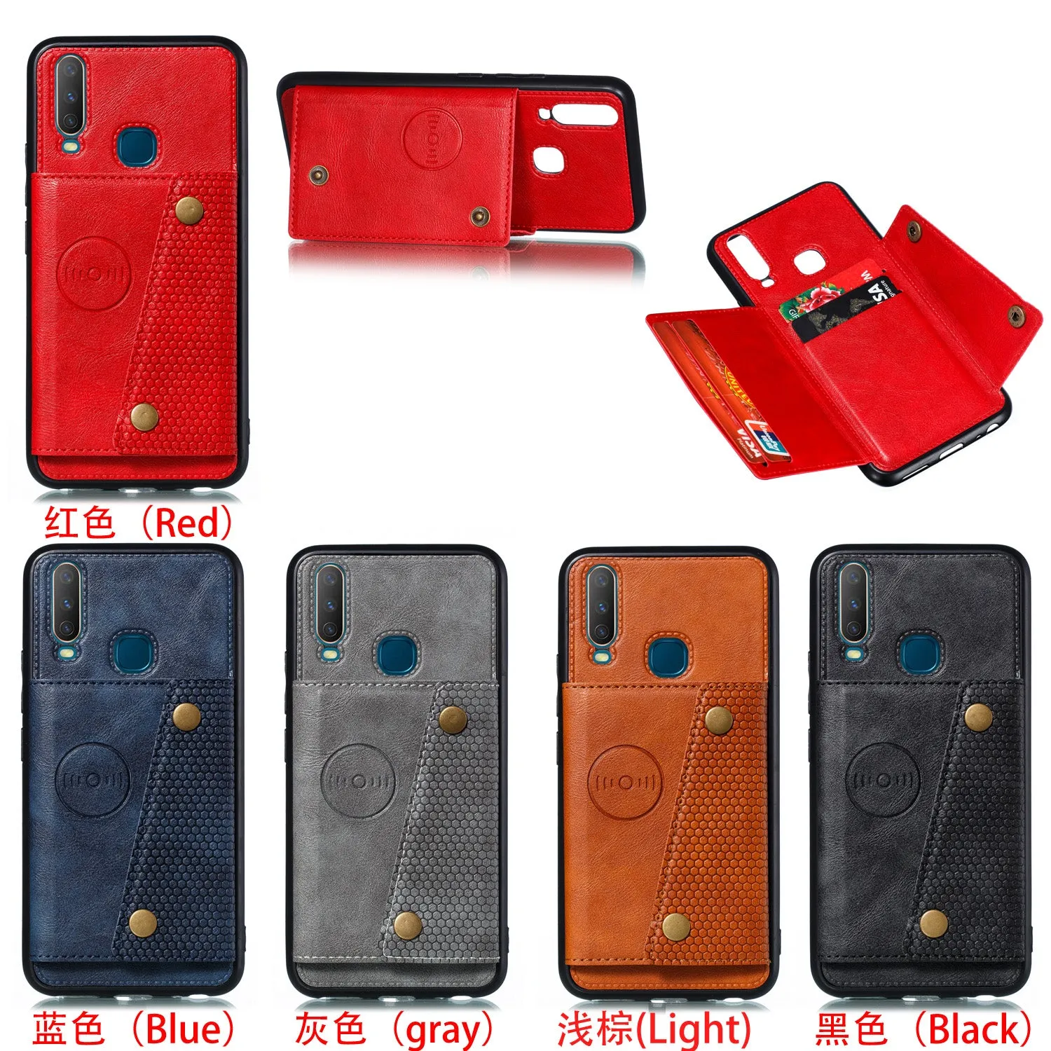 For VIVO Y17 Shockproof Double Buckle Wallet Case Cell Phone Case PU Leather Flip Stand Phone Cover With Card Slots black