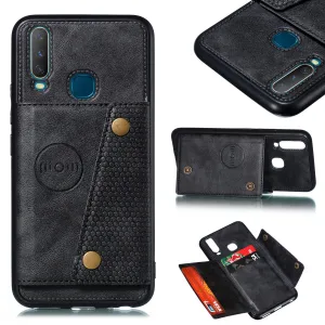 For VIVO Y17 Shockproof Double Buckle Wallet Case Cell Phone Case PU Leather Flip Stand Phone Cover With Card Slots black
