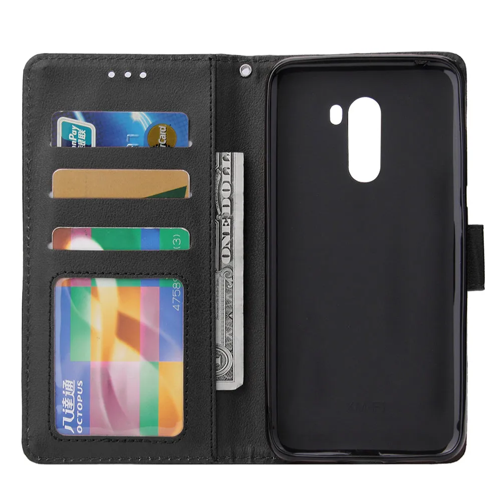 For Xiaomi Pocophone F1 Flip-type Leather Protective Phone Case with 3 Card Position Buckle Design Phone Cover  black