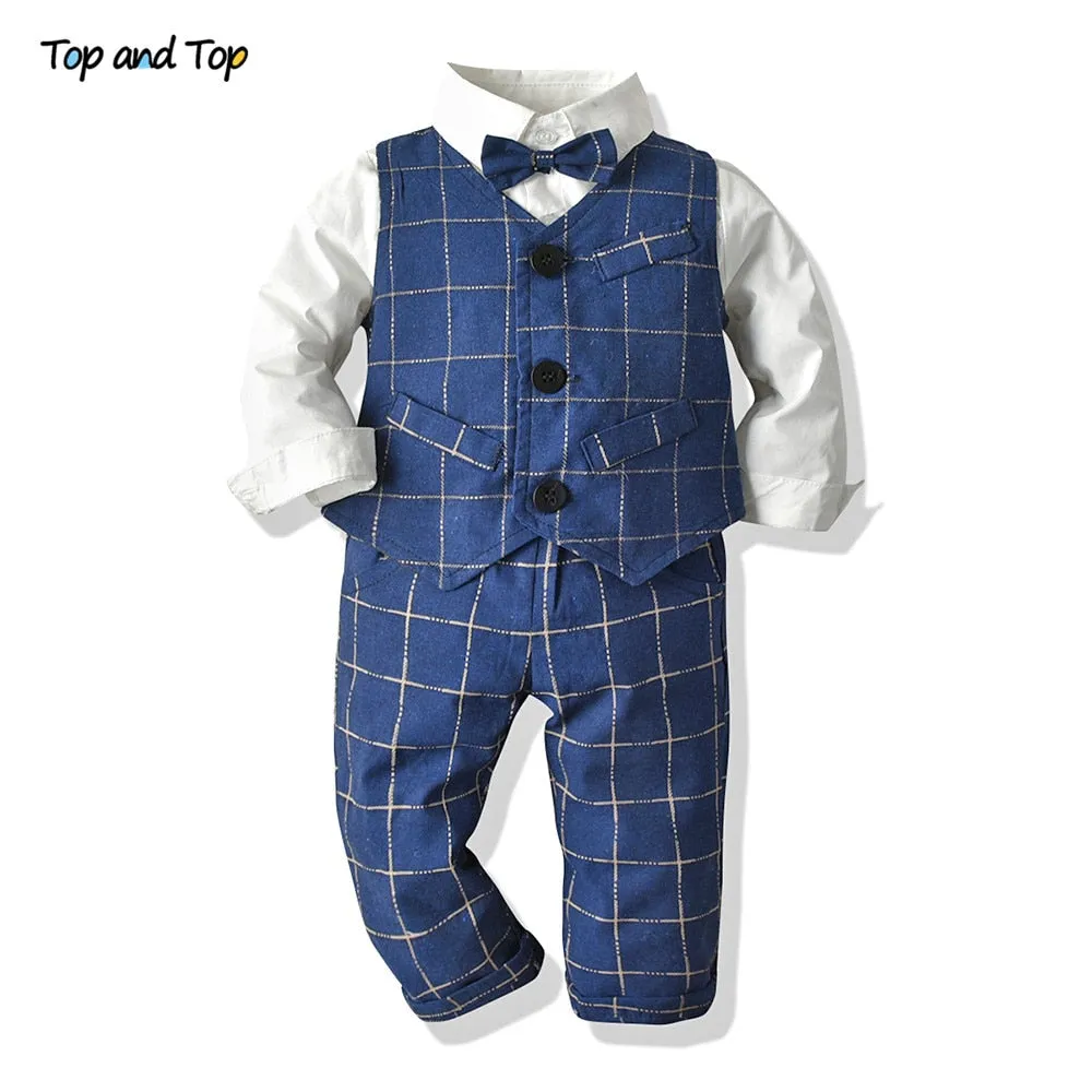 Formal Baby Boy Gentleman Suit with Vest and Bow Tie