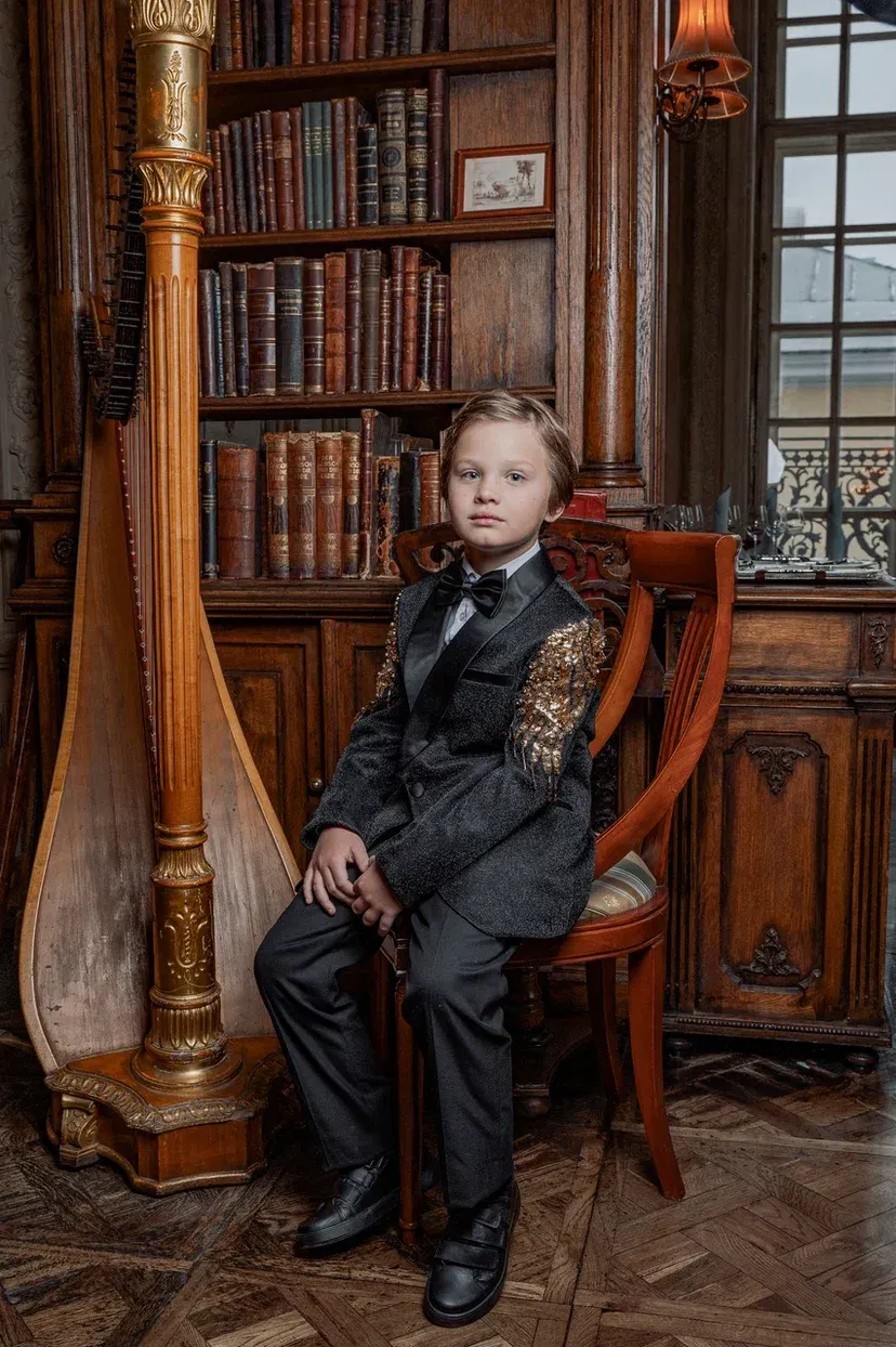 Formal Black Gold Sequins Suit