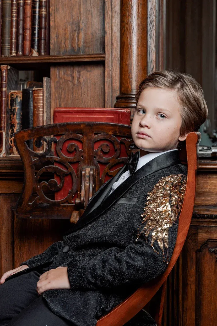Formal Black Gold Sequins Suit