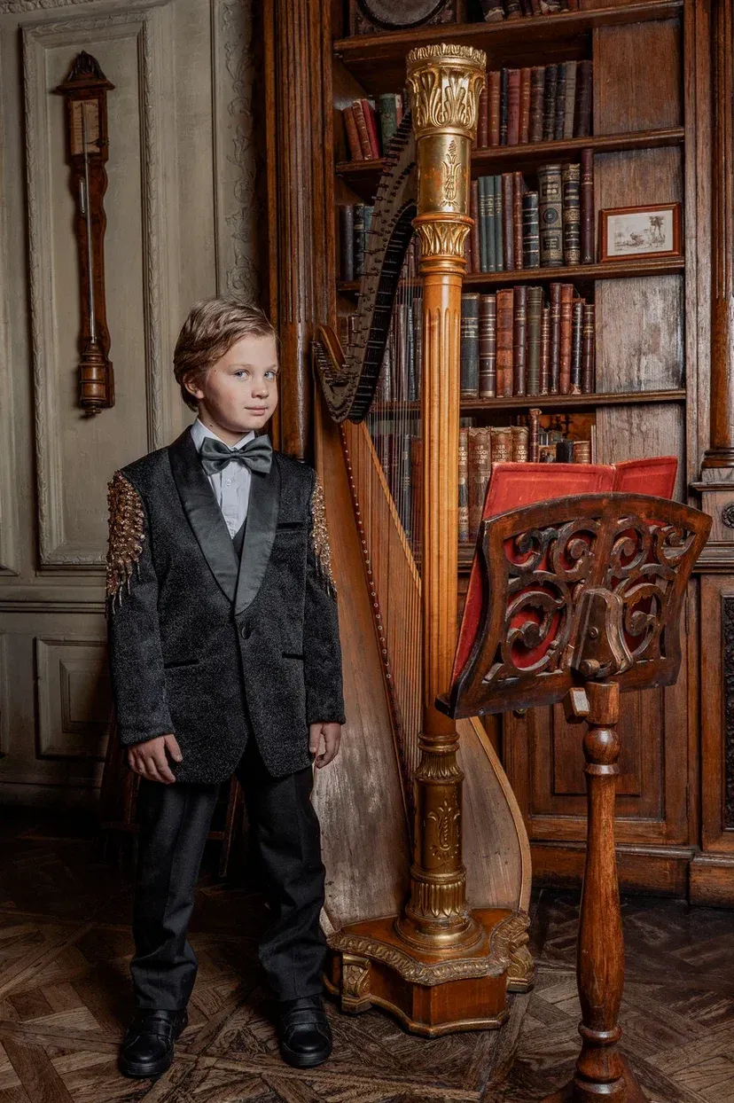 Formal Black Gold Sequins Suit