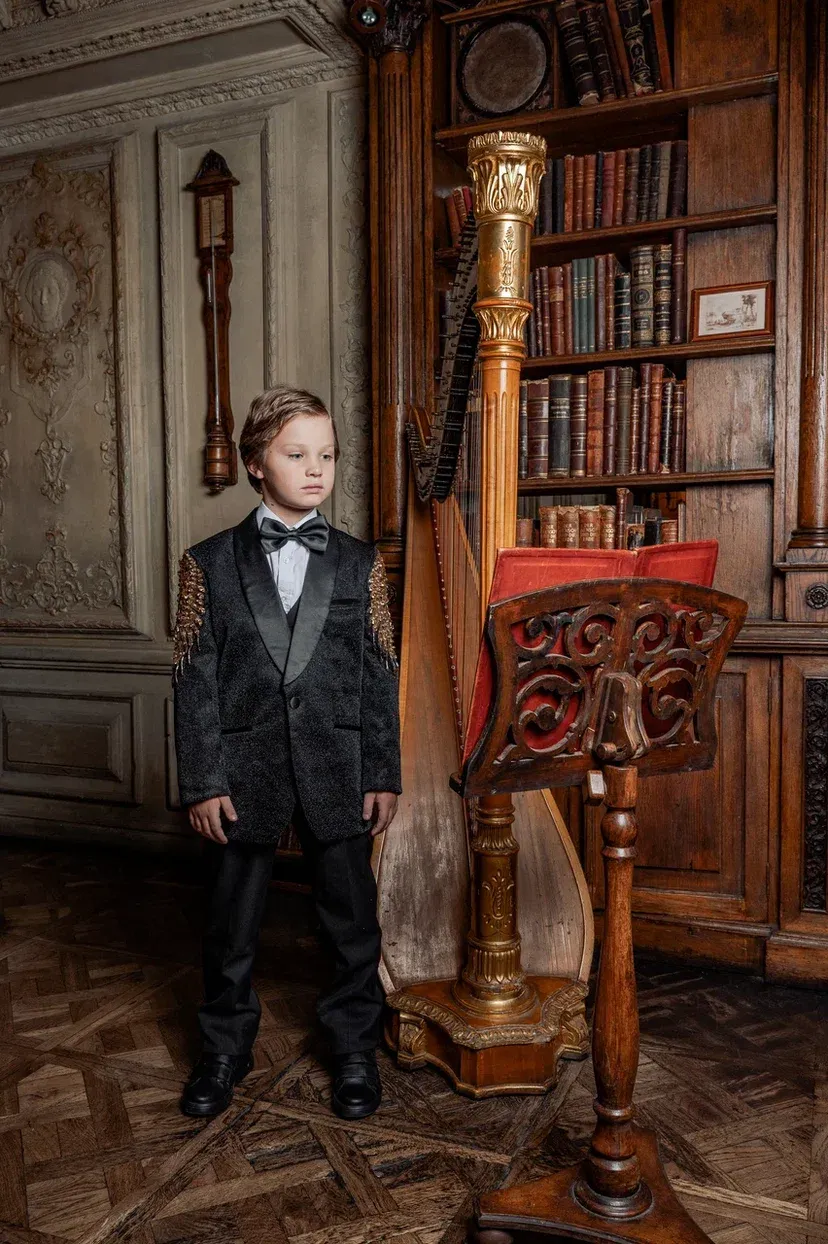 Formal Black Gold Sequins Suit