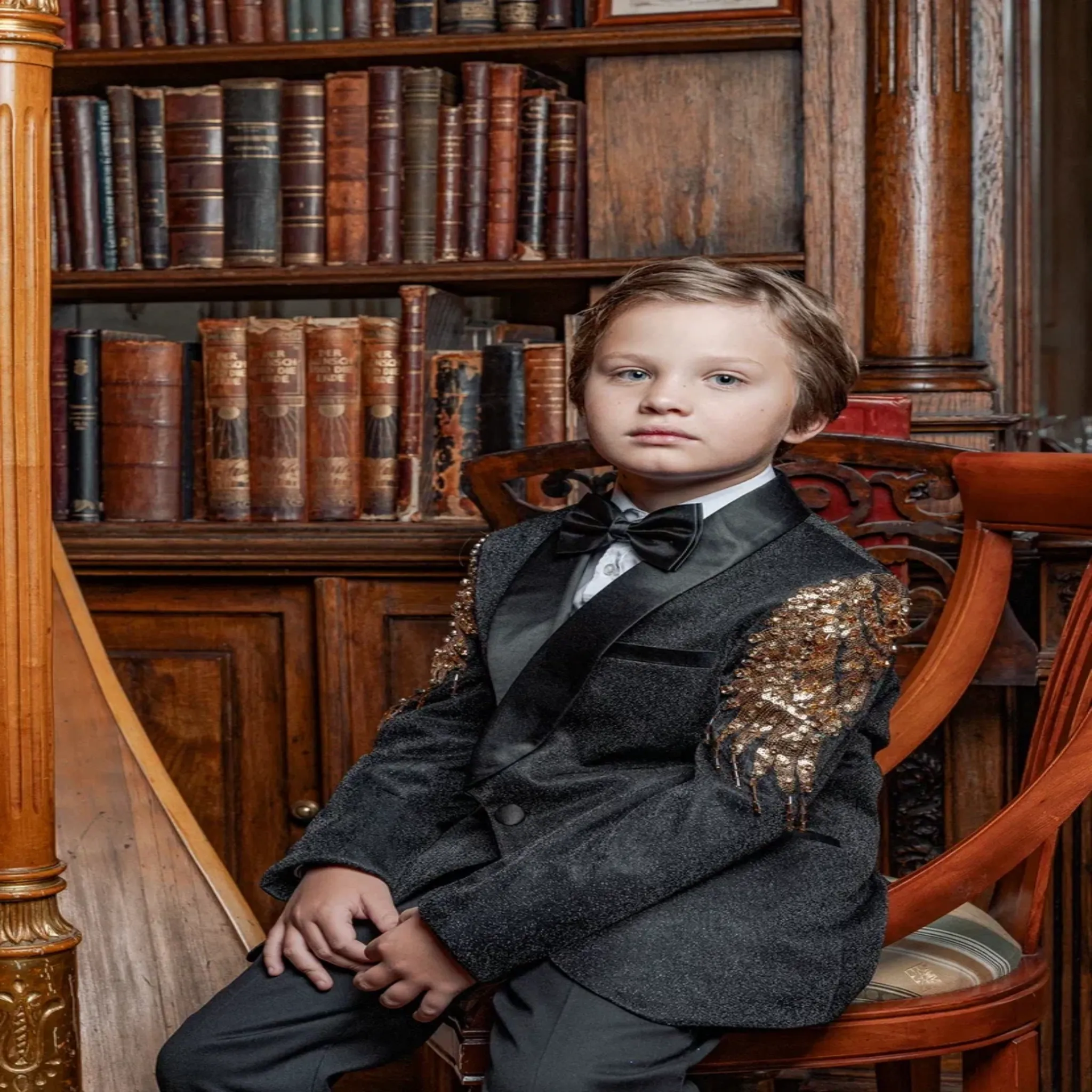 Formal Black Gold Sequins Suit