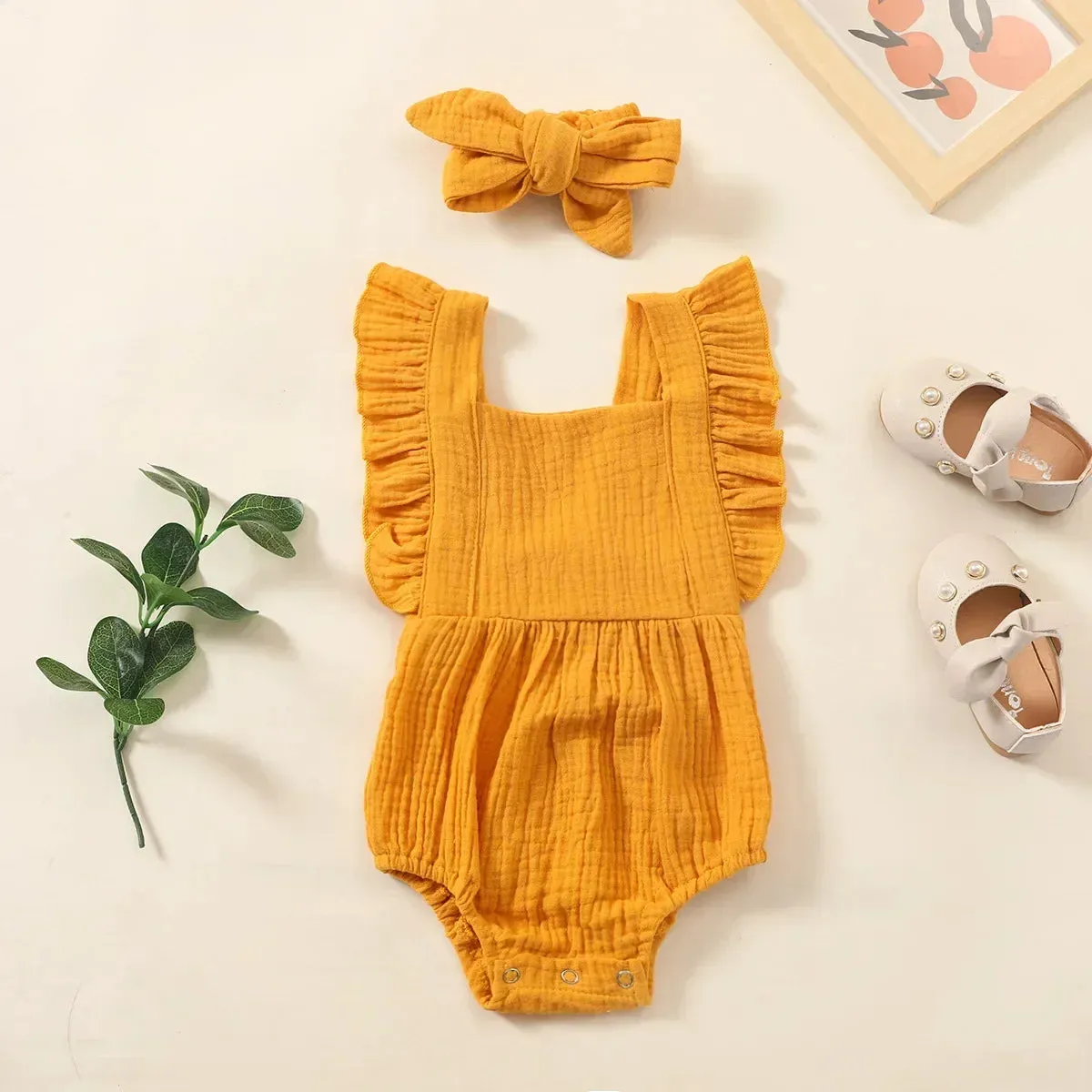 Frill Sleeve Muslin Onepiece Fashion Baby Clothing