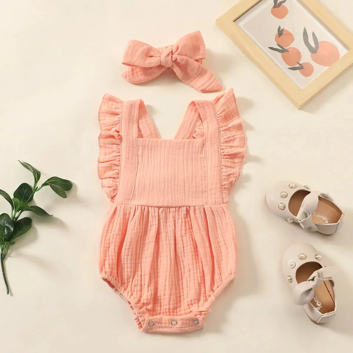 Frill Sleeve Muslin Onepiece Fashion Baby Clothing