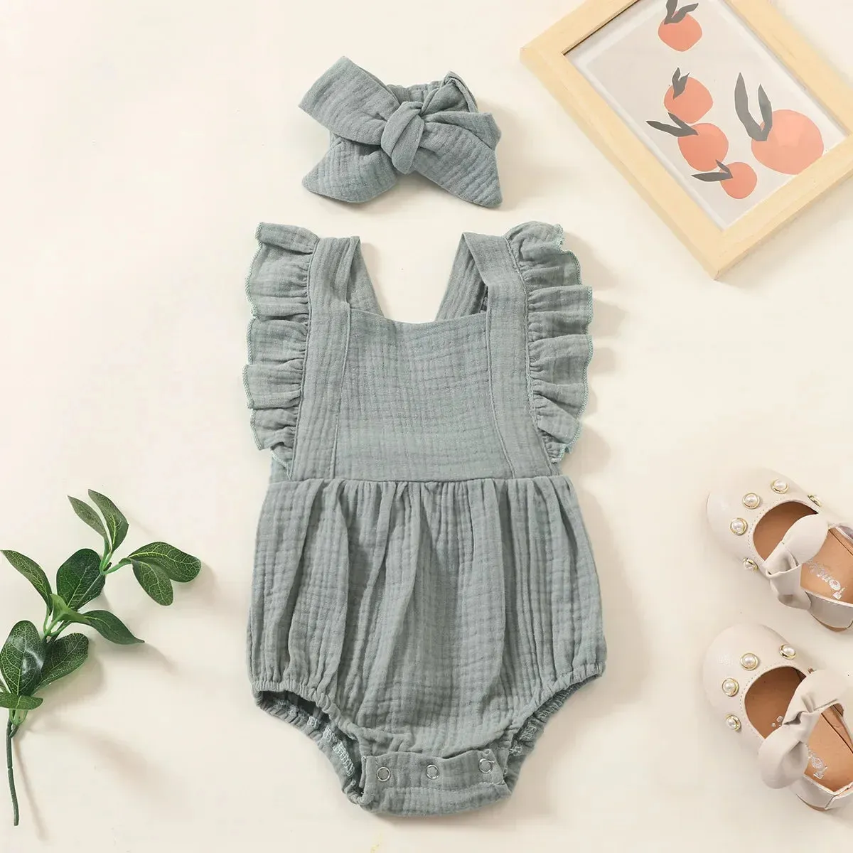 Frill Sleeve Muslin Onepiece Fashion Baby Clothing