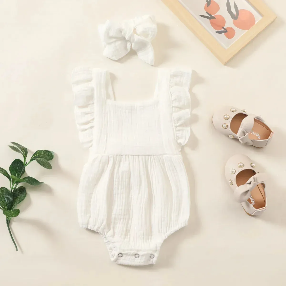 Frill Sleeve Muslin Onepiece Fashion Baby Clothing