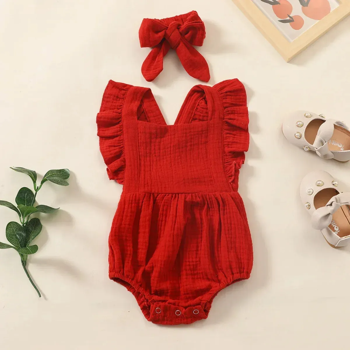 Frill Sleeve Muslin Onepiece Fashion Baby Clothing