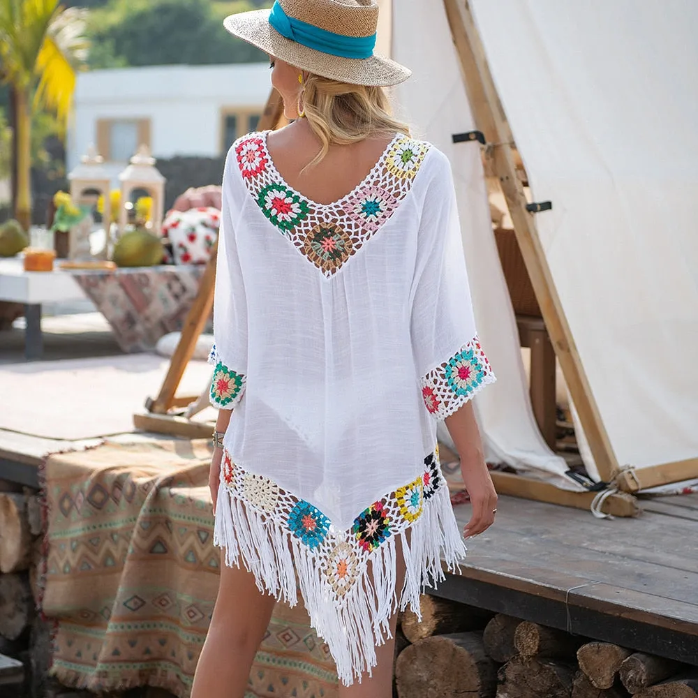 Fringe Bikini Cover Up - Sexy Hollow Tunic Beach Dress for Women