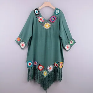 Fringe Bikini Cover Up - Sexy Hollow Tunic Beach Dress for Women