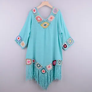 Fringe Bikini Cover Up - Sexy Hollow Tunic Beach Dress for Women