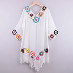 Fringe Bikini Cover Up - Sexy Hollow Tunic Beach Dress for Women